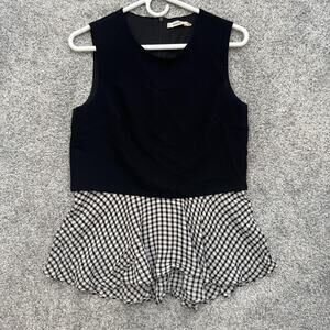Bailey 44 Dress Womens Small Black White Sleeveless Gingham Flare Ruffle Skirt S